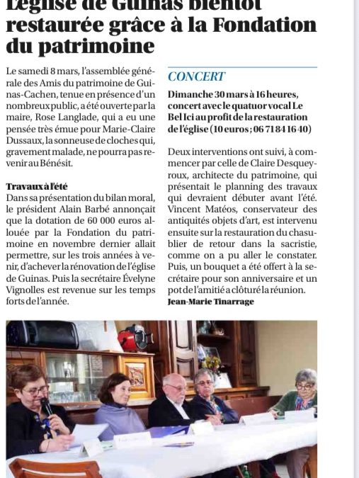 Article Presse : Sud-Ouest / Église de Guinas – Cachen
