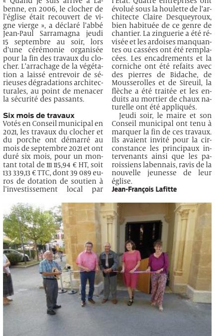 Article Presse : Sud-Ouest / Église de Labenne